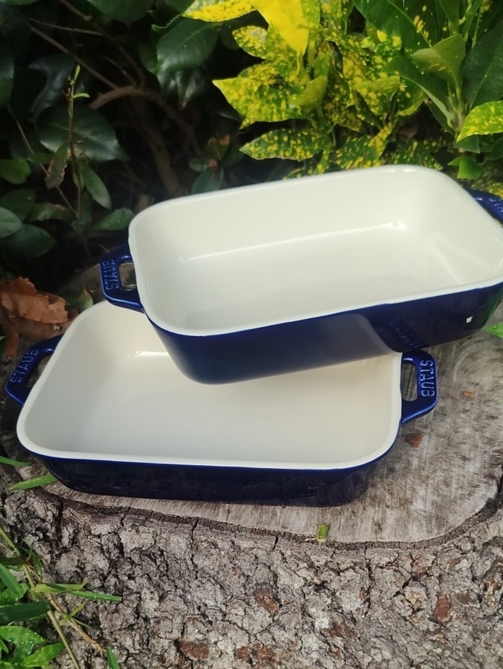 Staub Navy Blue Ceramic Baking Dishes with Ivory Interior - Set of 2